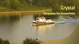  Presentation with river plastic pollution - Amazing PPT theme having paddleboat - boat on a river backdrop and a  colored foreground