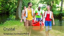  Presentation with kayak - Beautiful theme featuring paddleboat - friends carrying kayak or canoe backdrop and a  colored foreground