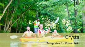  Presentation with river forest village - Amazing presentation theme having paddleboat - friends paddling with canoe backdrop and a  colored foreground
