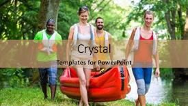  Presentation with forrest - Audience pleasing slide set consisting of paddleboat - friendy carying kajak to river backdrop and a  colored foreground