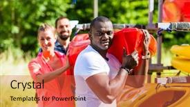 Presentation with kayak - Cool new slides with paddleboat - group of friends unloading kayak backdrop and a  colored foreground