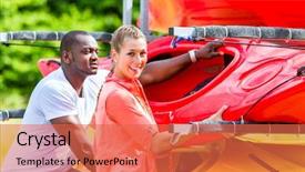  Presentation with boat - Audience pleasing presentation design consisting of paddleboat - man and woman getting boat backdrop and a red colored foreground