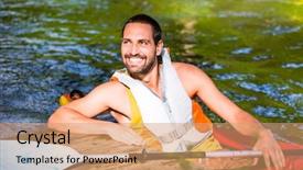  Presentation with river forest village - Audience pleasing theme consisting of paddleboat - man driving with kayak backdrop and a  colored foreground