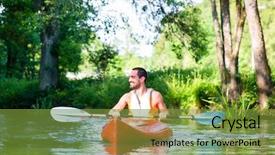  Presentation with algal bloom river has intensive - Slide deck having paddleboat - man paddling with canoe background and a tawny brown colored foreground