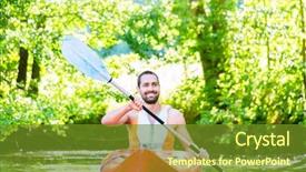  Presentation with water pool in river cave - Cool new slide set with paddleboat - man paddling with kayak backdrop and a  colored foreground