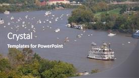  Presentation with boat river - Slides with paddleboat - ohio river boat background and a gray colored foreground