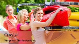  Presentation with women and babies - PPT layouts featuring paddleboat - three women unloading kayak background and a coral colored foreground