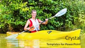  Presentation with river forest - Cool new slide set with paddleboat - woman driving with kayak backdrop and a  colored foreground