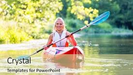  Presentation with river forest - Colorful slide deck enhanced with paddleboat - woman driving with kayak backdrop and a  colored foreground