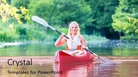  Presentation with river forest - Cool new slide deck with paddleboat - woman driving with kayak backdrop and a  colored foreground