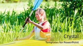  Presentation with river forest - Presentation design enhanced with paddleboat - woman paddling with canoe background and a  colored foreground