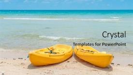  Presentation with white sand - Theme featuring paddleboat - yellow kayaks on white sand background and a  colored foreground