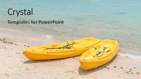  Presentation with white sand - Theme enhanced with paddleboat - yellow kayaks on white sand background and a  colored foreground
