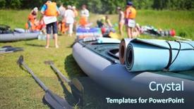  Presentation with paddle out - Slides having paddles inflatable boat and people background and a ocean colored foreground