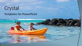  Presentation with water ocean - Cool new slides with paddling in colorful red kayak backdrop and a light blue colored foreground