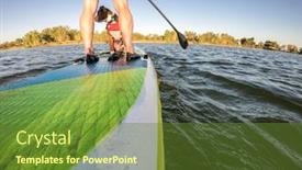  Presentation with pov - Cool new presentation design with paddling inflatable stand up paddleboard with a pitbull dog on lake in colorado pov from an action camera backdrop and a tawny brown colored foreground