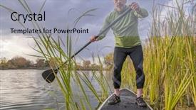  Presentation with produce stand - Presentation theme with paddling on lake among cattail background and a light blue colored foreground