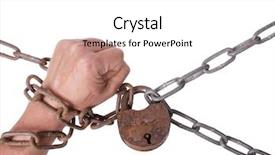  Presentation with man heart attact hand hold - PPT theme with finger padlock - man's hand and a metal background and a  colored foreground