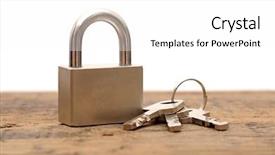  Presentation with padlock - Colorful presentation enhanced with padlock and keys on wooden table backdrop and a white colored foreground