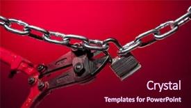  Presentation with ribbon cutting grand opening - Presentation theme featuring padlock chain - cutting opening lock on red background and a  colored foreground