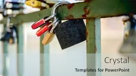  Presentation with bridge - Presentation theme with padlocks-hanging-on-tumski-bridge background and a sky blue colored foreground