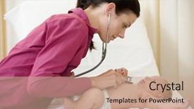  Presentation with baby doctor - Audience pleasing PPT theme consisting of paediatrics - doctor giving checkup with stethoscope backdrop and a coral colored foreground