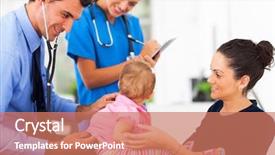  Presentation with baby doctor - Cool new PPT layouts with paediatrics - friendly male doctor examining backdrop and a coral colored foreground