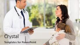  Presentation with consulting - PPT theme consisting of paediatrics - friendly male paediatrician consulting young background and a soft green colored foreground