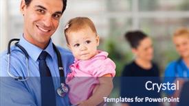  Presentation with baby girl - Beautiful slide deck featuring paediatrics - handsome pediatrician holding baby girl backdrop and a ocean colored foreground