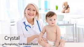  Presentation with baby doctor - Slides enhanced with paediatrics - mature female doctor with cute background and a lemonade colored foreground