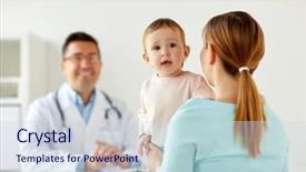  Presentation with baby doctor - Slide deck featuring paediatrics - medicine healthcare pediatry and people background and a sky blue colored foreground