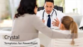  Presentation with pediatrician - Colorful presentation enhanced with paediatrics - middle aged pediatrician consulting little backdrop and a soft green colored foreground