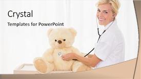 Presentation with teddy bear - Slide deck enhanced with paediatrics - portrait of a blonde doctor background and a  colored foreground