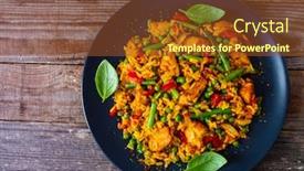  Presentation with chicken - PPT theme consisting of paella-chicken-on-wooden-background background and a tawny brown colored foreground