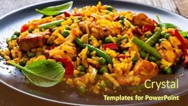 Presentation with chicken - Amazing slides having paella-chicken-on-wooden-background backdrop and a tawny brown colored foreground