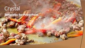  Presentation with steps - Presentation theme enhanced with paella from spain first steps cooking big pan with chicken and red pepper background and a coral colored foreground