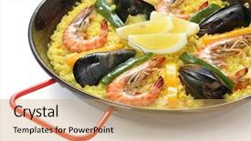  Presentation with spanish food - Beautiful presentation theme featuring paella rice dish spanish food backdrop and a yellow colored foreground