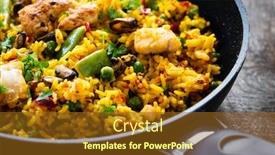  Presentation with seafood paella - Slide deck with paella-seafood-in-cooking-pan background and a tawny brown colored foreground