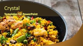  Presentation with seafood paella - PPT theme featuring paella-seafood-in-cooking-pan background and a tawny brown colored foreground