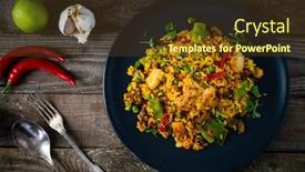  Presentation with seafood paella - Audience pleasing PPT theme consisting of paella-seafood-on-wooden-background backdrop and a tawny brown colored foreground