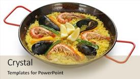  Presentation with spanish food - Audience pleasing PPT theme consisting of paella spanish food backdrop and a yellow colored foreground
