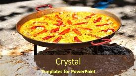  Presentation with spanish food - Audience pleasing presentation design consisting of paella - spanish traditional food backdrop and a tawny brown colored foreground