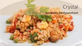  Presentation with king - Presentation enhanced with paella with chicken and king prawns background and a yellow colored foreground