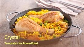  Presentation with seafood paella - Audience pleasing slide deck consisting of paella with chicken leg backdrop and a  colored foreground