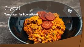  Presentation with seafood paella - Presentation consisting of paella-with-chicken-seafood background and a violet colored foreground