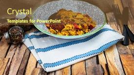  Presentation with seafood paella - Colorful theme enhanced with paella-with-chicken-seafood backdrop and a tawny brown colored foreground