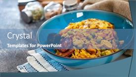  Presentation with seafood paella - PPT layouts consisting of paella-with-chicken-seafood background and a teal colored foreground