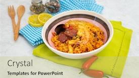  Presentation with seafood paella - Presentation theme having paella-with-chicken-seafood background and a yellow colored foreground