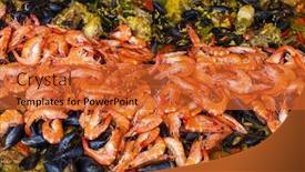  Presentation with seafood paella - Amazing PPT theme having paella-with-seafood-market backdrop and a red colored foreground