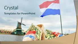  Presentation with shoes - Colorful slide set enhanced with paesi bassi - holland wooden shoes netherland flag backdrop and a light blue colored foreground